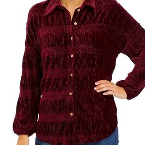 Cupio Velvet Over Sized  Button Front Top in Burgundy Size Medium Like New